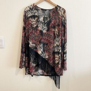 NWT Michael Tyler Shirt Womens XXL Black Asymmetrical Fringe Tiered Office Trave